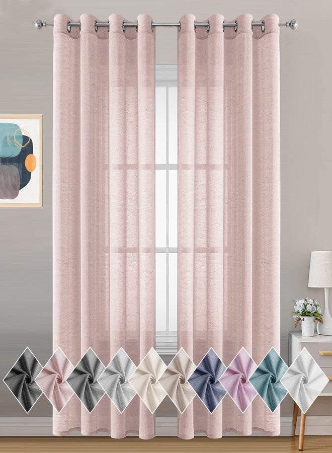 MISS SELECTEX Miss SELETEX Blush Pink Natural Linen Sheer Curtains for Living Room Elegant Kitchen Curtains Grommet Light Filtering Nursery Curtains Window Voile Linen Textured Panels for Bedroom 2 Panels 52Wx54L - Image 1